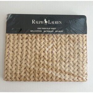 Ralph Lauren Vintage 1990 Basketweave Herringbone Wicker Twin Flat Sheet USA NEW